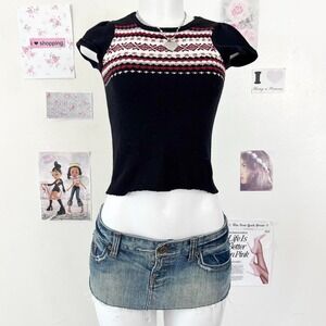 Y2K Fair Isle Short Sleeve Knit Sweater — Coquette / Winter Aesthetic